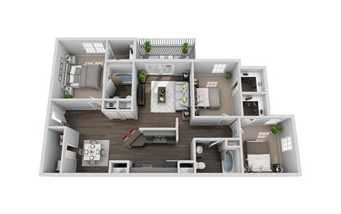 Floor plan for 3 beds, 2 baths, 1271 sqft
